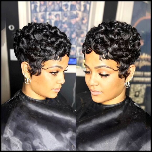 Short Pixie Cut Human Hair Wig Glueless Layered With Bangs Put On Go main image 6